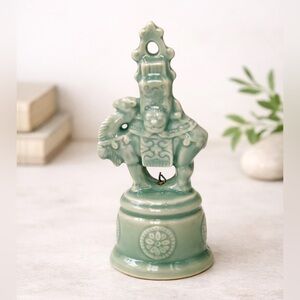 Vintage Chinese Celadon Camel Rider Bell Foo Dog Chinoiserie Silk Road Decor